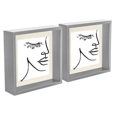 Nicola Spring 3D Deep Box Photo Frames with 6" x 6" Mounts - 8" x 8" - Grey/Ivory - Pack of 2