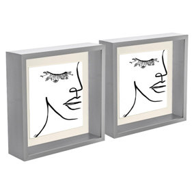 Nicola Spring 3D Deep Box Photo Frames with 6" x 6" Mounts - 8" x 8" - Grey/Ivory - Pack of 2
