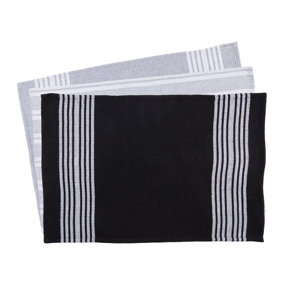 Nicola Spring 3pc 100% Cotton Tea Towels Set - 60cm x 40cm - Monochrome