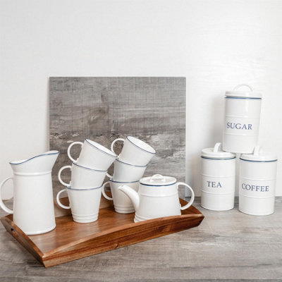 Nicola Spring 3x Farmhouse Water Jugs - 1L - White Porcelain Rustic ...