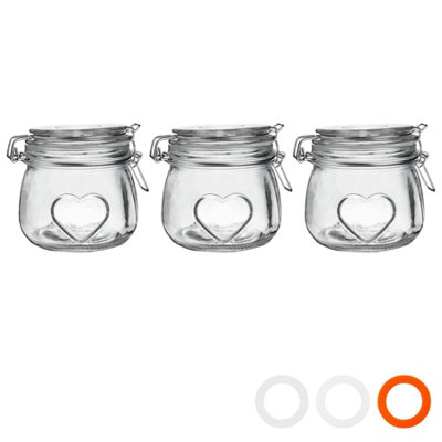 Nicola Spring 3x Glass Storage Jars - 500ml Airtight Clip Lid Kitchen ...