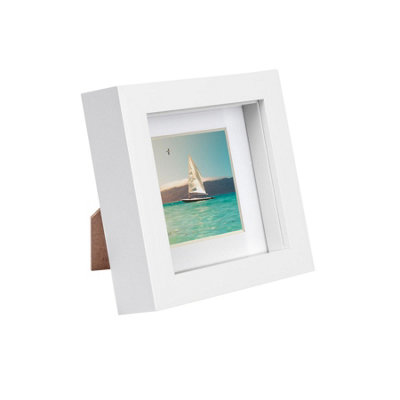 Nicola Spring 4" x 4" White 3D Box Photo Frame - 2" x 2" Mount - White