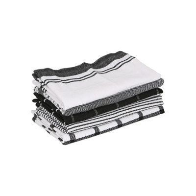 Nicola Spring 5pc 100% Cotton Tea Towel Set - 70cm x 50cm - Monochrome