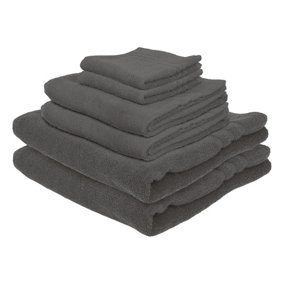 Nicola Spring 6pc Cotton Towels Set - 135cm x 70cm - Charcoal