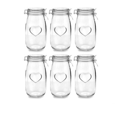 Nicola Spring 6x Glass Storage Jars - 1.5 Litre Airtight Clip Lid ...