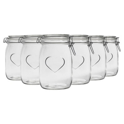 Nicola Spring 6x Glass Storage Jars - 1 Litre Airtight Clip Lid Kitchen ...
