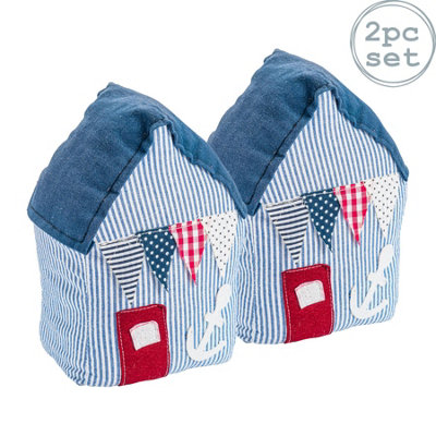 Nicola Spring - Beach Hut Door Stops - 15 x 21cm - Blue Stripe - Pack of 2