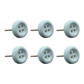 Nicola Spring - Ceramic Cabinet Knobs - Blue Button - Pack of 6