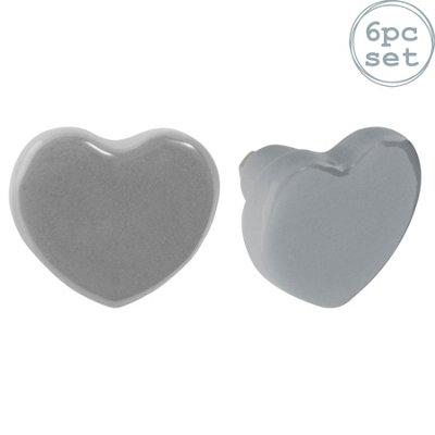 Nicola Spring - Ceramic Cabinet Knobs - Grey Heart - Pack of 6