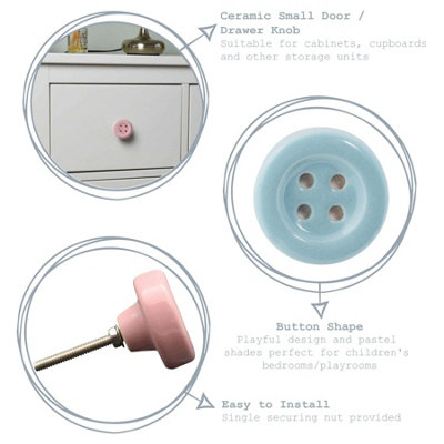 Nicola Spring - Ceramic Cabinet Knobs - Pink Button - Pack of 6