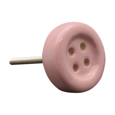 Nicola Spring - Ceramic Cabinet Knobs - Pink Button - Pack of 6 - 4