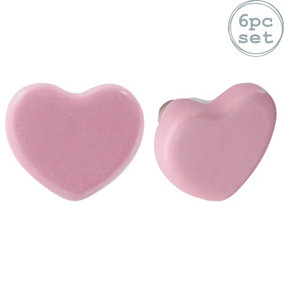 Nicola Spring - Ceramic Cabinet Knobs - Pink Heart - Pack of 6