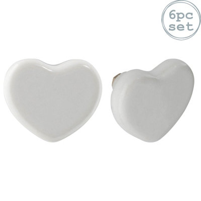 Nicola Spring - Ceramic Cabinet Knobs - White Heart - Pack of 6