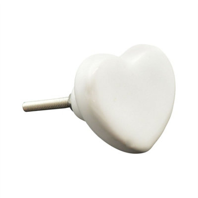 Nicola Spring - Ceramic Cabinet Knobs - White Heart - Pack of 6