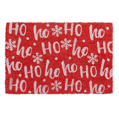 Nicola Spring - Christmas Coir Door Mat - 60 x 40cm - Ho Ho Ho Red