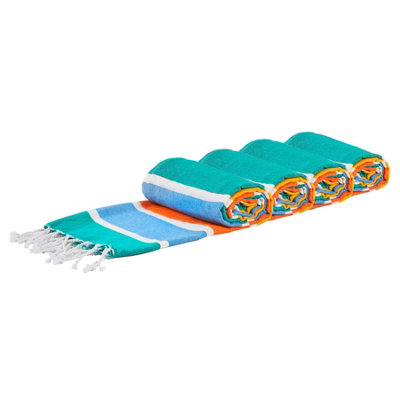 Nicola Spring - Deluxe Cotton Turkish Bath Towels - Multi Stripe - Pack of 4