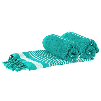Nicola Spring Deluxe Cotton Turkish Bath Towels Turquoise Pack of 2 DIY at B&Q