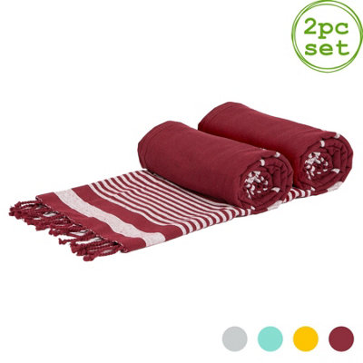 Nicola Spring - Deluxe Turkish Cotton Bath Towels - 162 x 90cm - Burgundy - Pack of 2