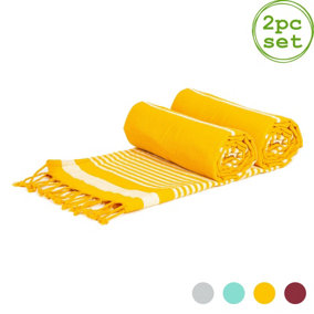 Nicola Spring - Deluxe Turkish Cotton Bath Towels - 162 x 90cm - Yellow - Pack of 2