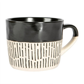 Nicola Spring - Dipped Dash Stoneware Coffee Mug - 450ml - Black
