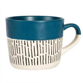 Nicola Spring - Dipped Dash Stoneware Coffee Mug - 450ml - Blue
