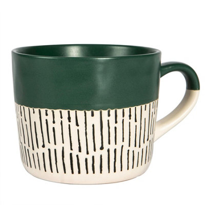 Nicola Spring - Dipped Dash Stoneware Coffee Mug - 450ml - Green