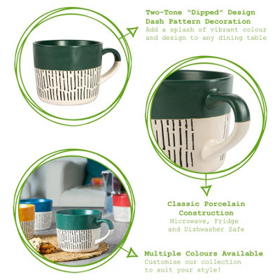 Nicola Spring - Dipped Dash Stoneware Coffee Mug - 450ml - Green