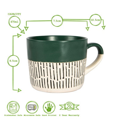 Nicola Spring - Dipped Dash Stoneware Coffee Mug - 450ml - Green