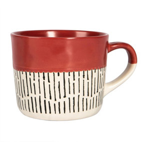 Nicola Spring - Dipped Dash Stoneware Coffee Mug - 450ml - Red