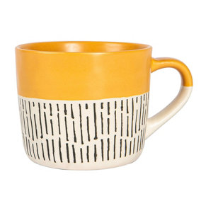 Nicola Spring - Dipped Dash Stoneware Coffee Mug - 450ml - Yellow