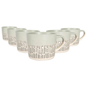 Nicola Spring - Dipped Dash Stoneware Coffee Mugs - 450ml - Grey - Pack of 6