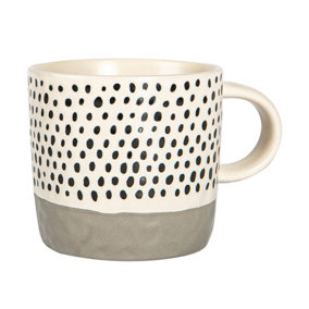 Nicola Spring - Dipped Dotty Stoneware Coffee Mug - 385ml - Grey