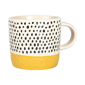 Nicola Spring - Dipped Dotty Stoneware Coffee Mug - 385ml - Mustard