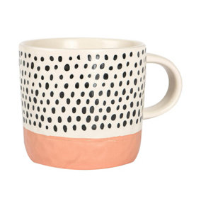 Nicola Spring - Dipped Dotty Stoneware Coffee Mug - 385ml - Pink