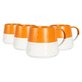Nicola Spring - Dipped Flecked Stoneware Belly Mugs - 370ml - Burnt Orange - Pack of 4