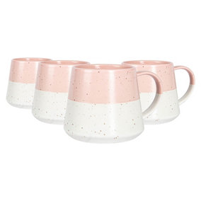 Nicola Spring - Dipped Flecked Stoneware Belly Mugs - 370ml - Dusty Pink - Pack of 4