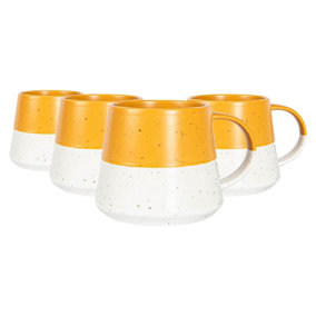 Nicola Spring - Dipped Flecked Stoneware Belly Mugs - 370ml - Mustard - Pack of 4