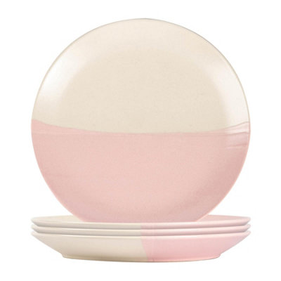 Nicola Spring - Dipped Flecked Stoneware Plates - 20.5cm - Dusty Pink - Pack of 4