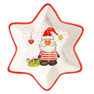 Nicola Spring - Father Christmas Star Serving Platter - 18cm - White