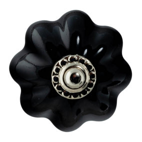 Nicola Spring - Floral Ceramic Cabinet Knob - Black