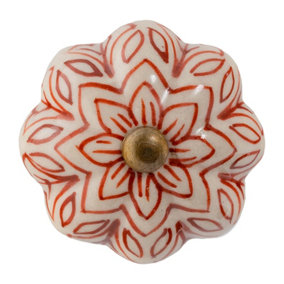 Nicola Spring - Floral Ceramic Cabinet Knob - Dark Red