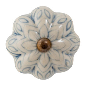 Nicola Spring - Floral Ceramic Cabinet Knob - Grey / White