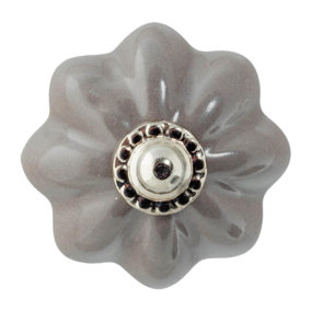 Nicola Spring - Floral Ceramic Cabinet Knob - Grey
