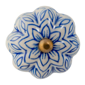 Nicola Spring - Floral Ceramic Cabinet Knob - Light Blue