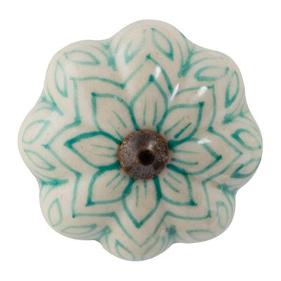 Nicola Spring - Floral Ceramic Cabinet Knob - Mint Green