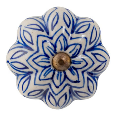 Nicola Spring Floral Ceramic Cabinet Knob - Navy