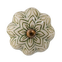 Nicola Spring - Floral Ceramic Cabinet Knob - Olive Green