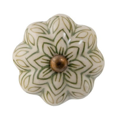 Nicola Spring Floral Ceramic Cabinet Knob - Olive Green