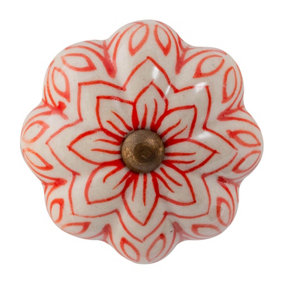 Nicola Spring - Floral Ceramic Cabinet Knob - Red