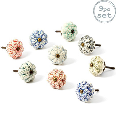 Nicola Spring Floral Ceramic Cabinet Knobs - 9 Colours - Pack of 9 Price Comparisons | Compare The Build